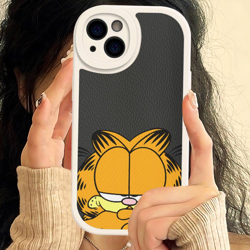 Милый Мультяшный Кот G-Гарфилд Кожаный Чехол для Телефона Для IPhone 16 16e 15 14 13 12 11 Pro Max Plus Mini