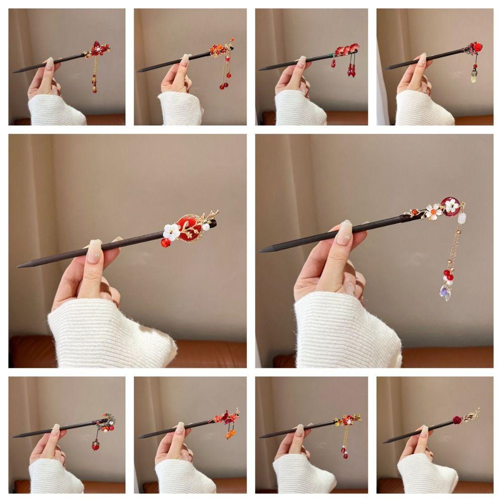 Китайский стиль Цветочная палочка для волос Вилка для волос Ханфу Палочка для волос Классическая деревянная палочка для волос Девушка