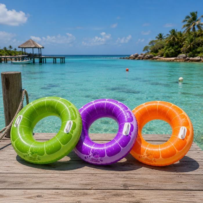 Bouée ronde gonflable - SIROCO - 80 cm - PVC robuste - Coloris aléatoire (orange/vert/violet) - Gonflage rapide