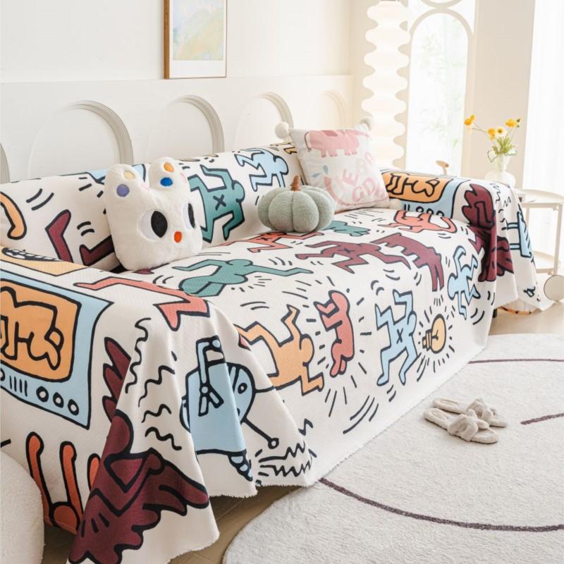Funda Sofa Home Имитация льна Граффити Диванный коврик Пледы Всесезонный Кемпинг Пикник Одеяло Чехол Чехол для дивана