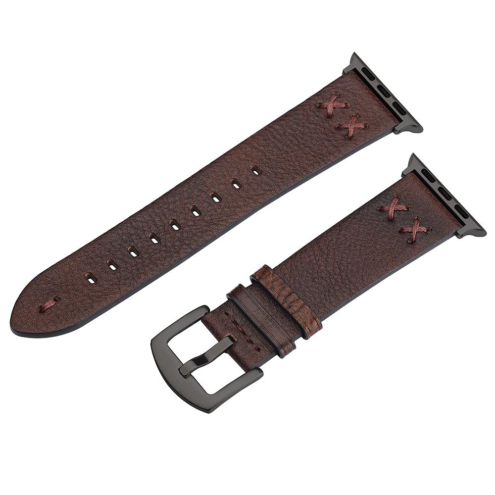 Watch Strap for Apple Watch Series 10 9 8 7 SE 6 5 4 3 2 1 42mm 41mm 40mm 38mm Hand Stitched Lines Genuine Cow Leather Band