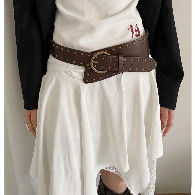 Retro Bohemian Brown Wide Waist Corset Belt for Women - Leather Kawanishi Style Accessory