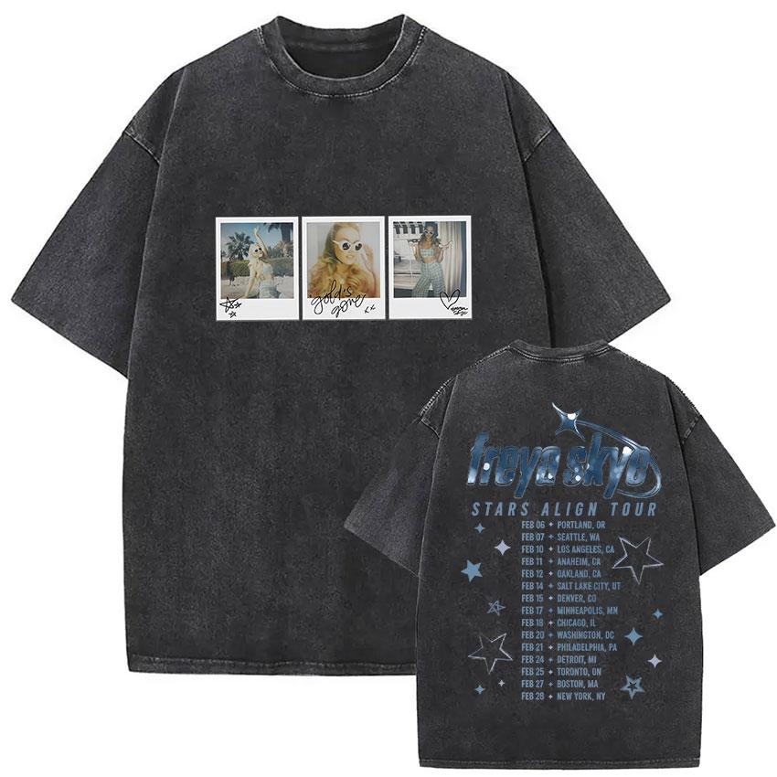 Freya Skye Stars Align Tour Vintage Washed T Shirt Men Women Fans Gift Tops Clothing Tshirt Aesthetic Short Sleeve Tshirts