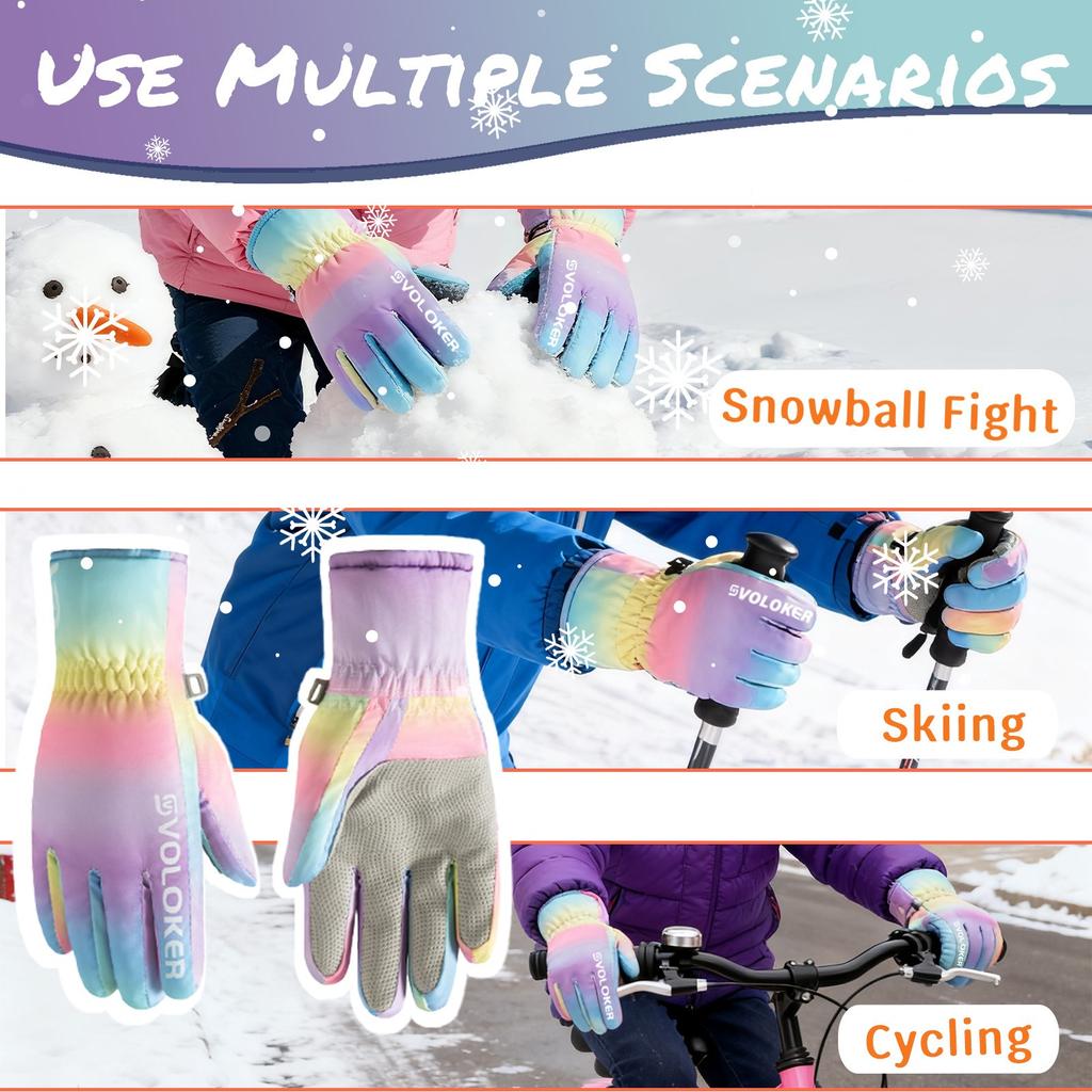 Kids Ski Gloves Waterproof Winter Thermal Snow Gloves for Boys Girls Anti-slip Warm Gloves for Skiing Cycling Outdoor Sports 6