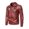 Autumn Winter Embroidered Leather Jacket Men Fleece Pu Leather Waterproof Motorcycle Jacket