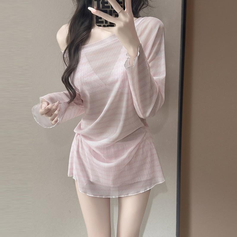 Pure Desire Lazy Style Hot Girl Blouse Bikini Split Three-piece Sexy Long-sleeved Swimming Suit Female