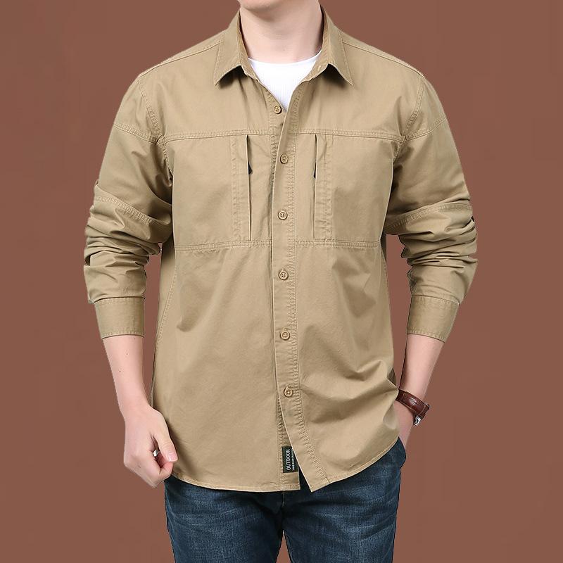 Spring and Autumn Men's Loose Work Shirt Casual Comfort Long Sleeve Cotton Middle-aged Shirt Men's Shirt
