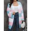 Women's Cardigan Plus Size Color Block Patchwork Woven Sweater Double Pocket Striped Sweater Coat