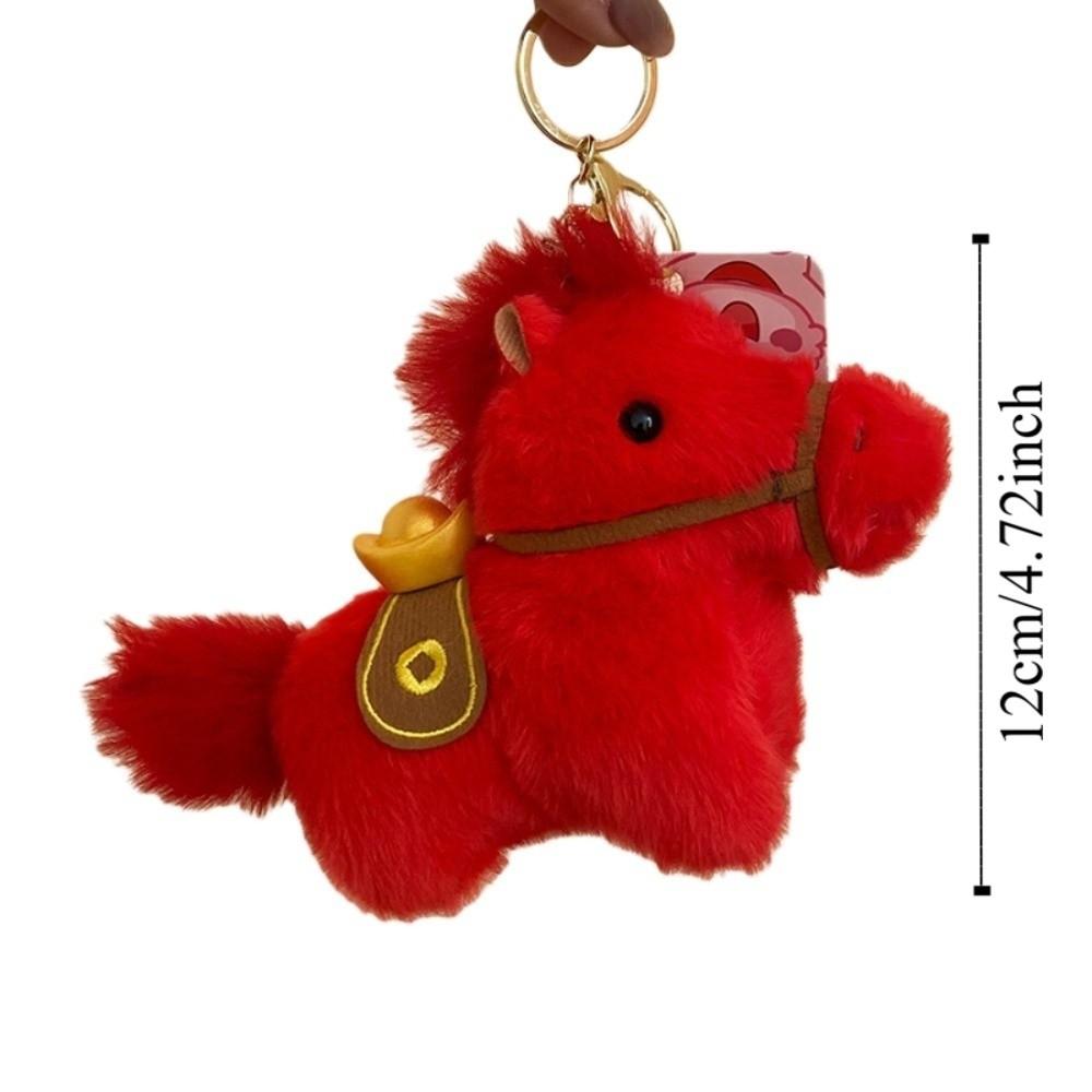 Creative Plush Horse Keychain Cute Stuffed Animal Keyring Yuanbao Pony Pendant Car Decoration
