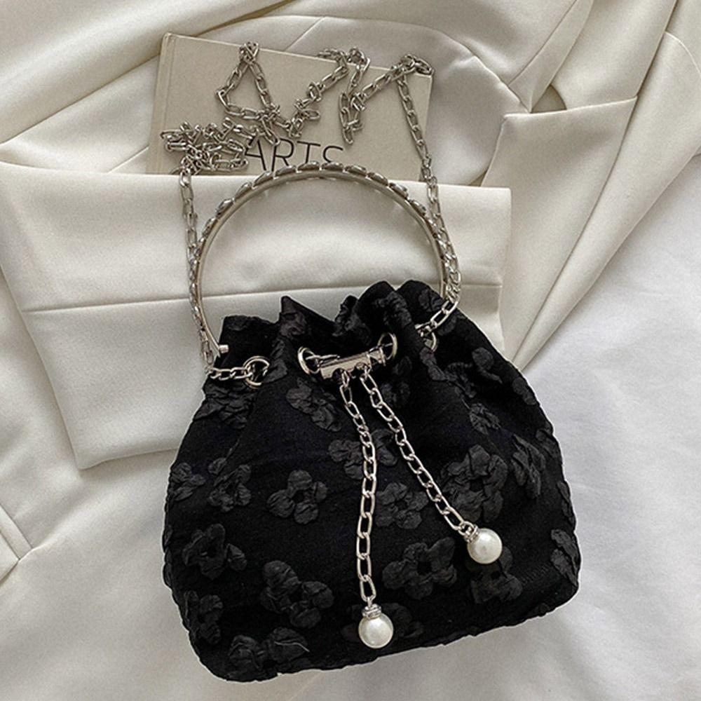 Модные нейлоновые сумки через плечо Плиссированный цветочный дизайн Круглая ручная сумка Изысканная цепочка Сумка через плечо Женская