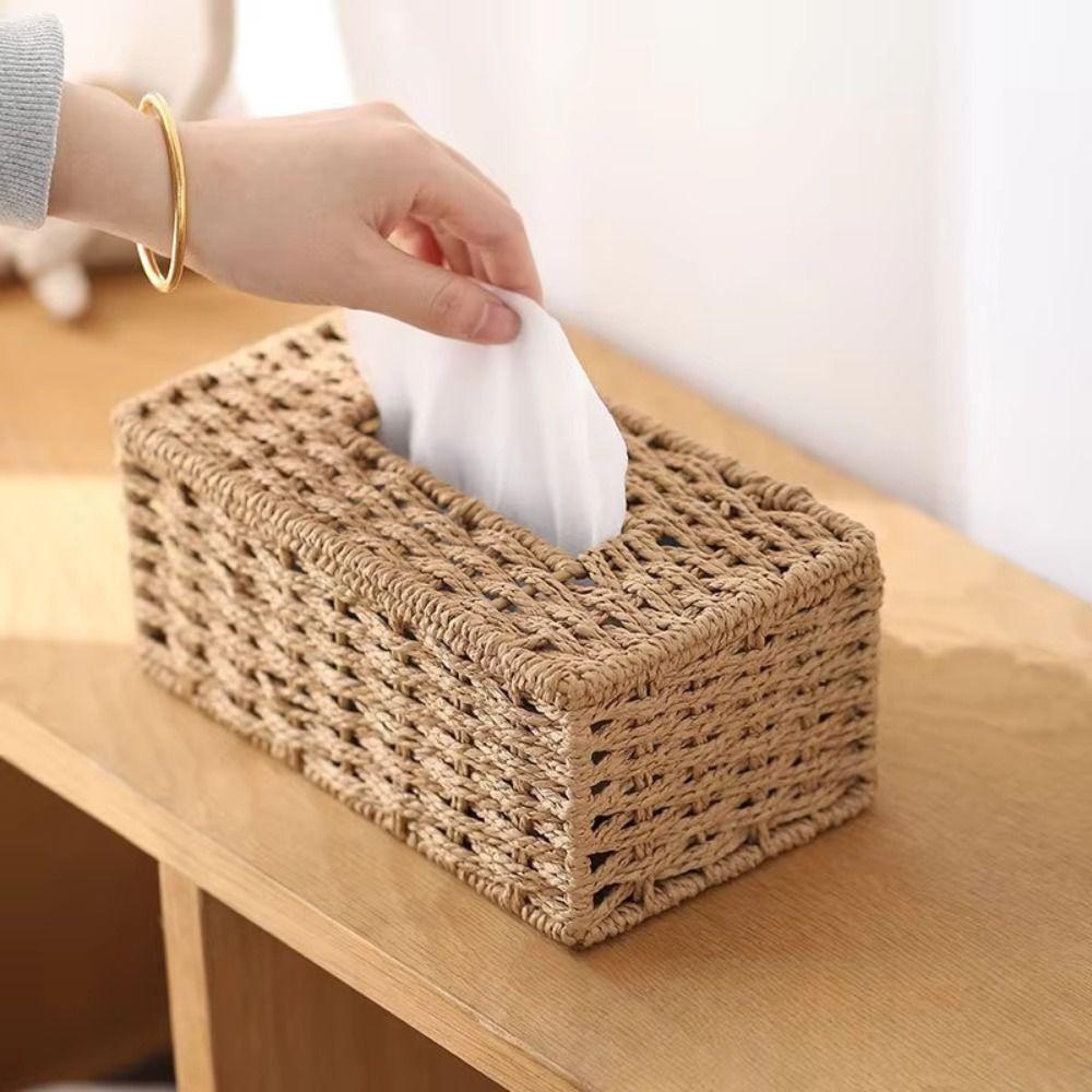 Decoration Imitation Rattan Tissue Case Handmade Tissue Paper Container Living Room