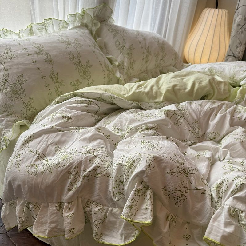 Korean Princess Duvet Cover Set Skin Friendly Wash Cotton Bedding Set Of Four Pieces Lace Bedin Set Bed Sheets Comforter Cover