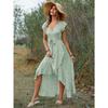 Summer Dress Vneck Bohemian Womans Straps Large Hem Dress Vacation Dress