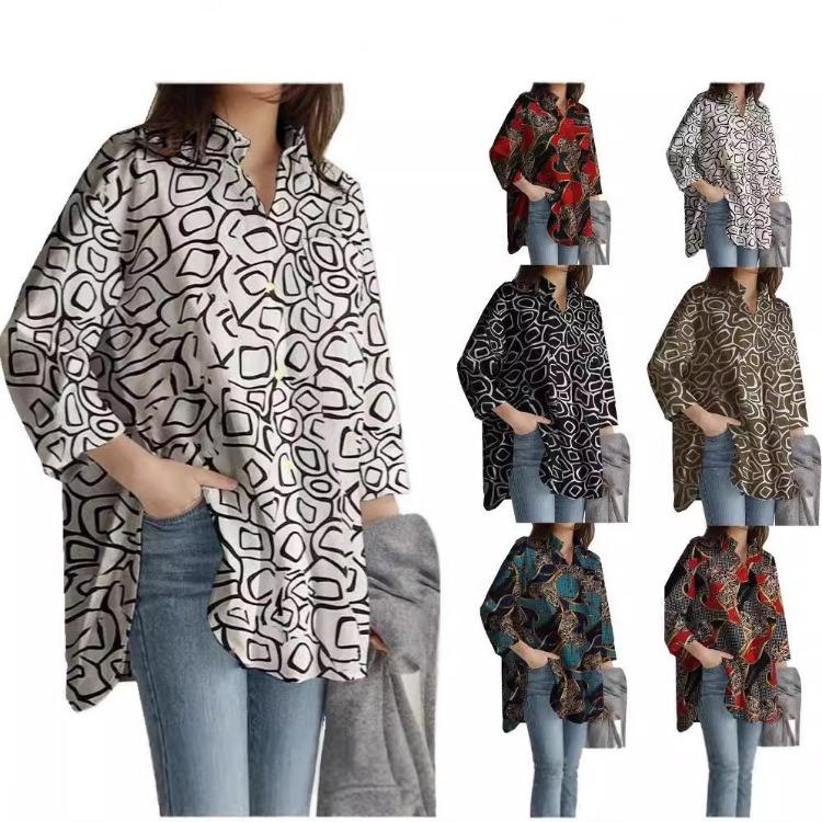 Women Spring Casual Long Sleeve Printed Top European American Fashion