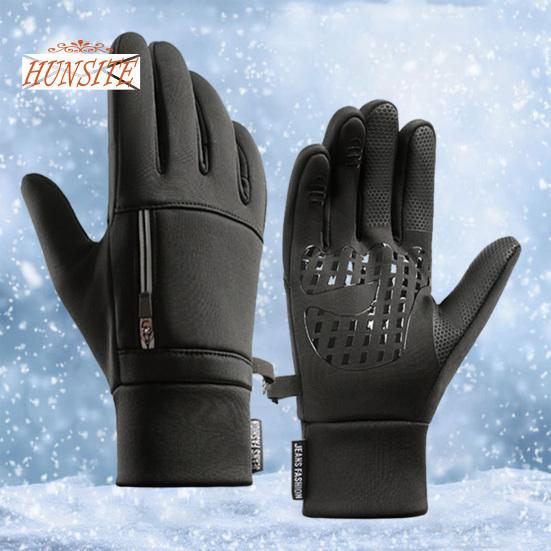 1 пара зимних велосипедных перчаток, сенсорный экран с откидным пальцем, унисекс, утолщенные, теплые, ветрозащитные, водонепроницаемые, светоотражающие карманы на молнии, уличные перчатки