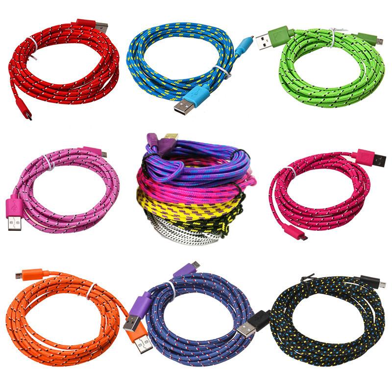 1м 2м 3м Нейлоновый плетеный Micro USB кабель-зарядка для Android iPhone телефона мобильного