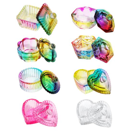Nail Art Dappen Dish with Lid Acrylic Powder Container Holder Liquid Love Heart Square Flower Octagonal Faux Crystal Glass Cup Bowl