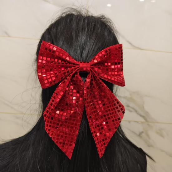 Yousheng Hairpin Bow Theme Sparkling Sequins Long Ribbon Hair Clip Bright Color Lightweight Back Head Hair Claw Hair Accessories