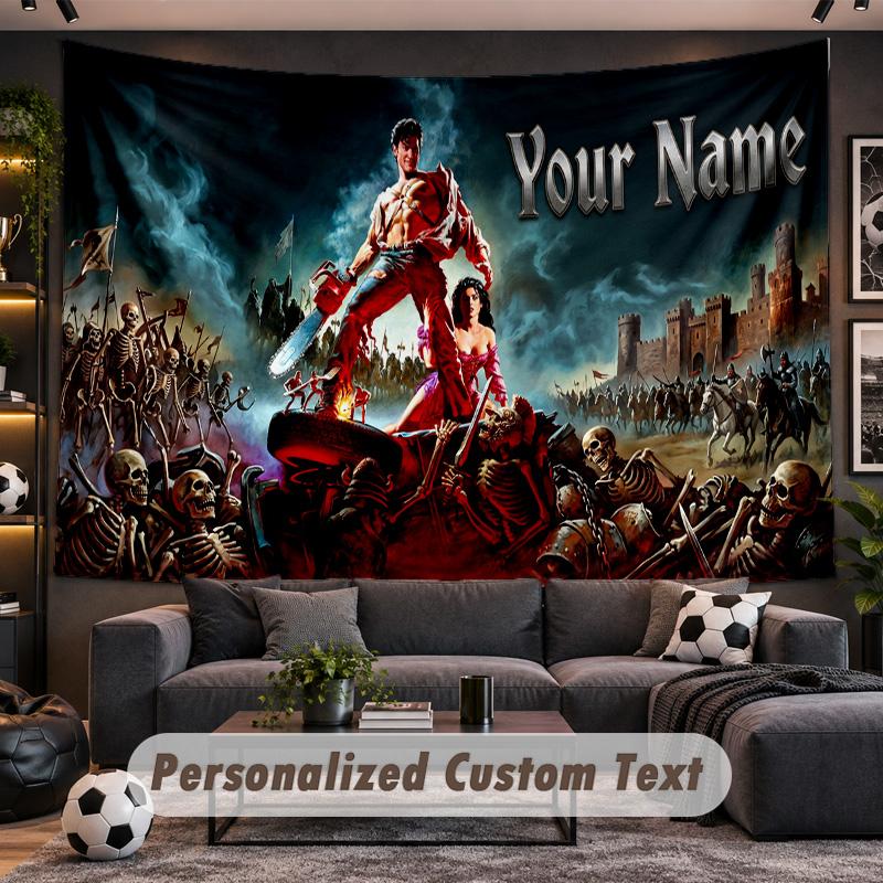 Evil Dead Ash Williams Personalized Tapestry Support Custom Name, Wall Art Home Decoration