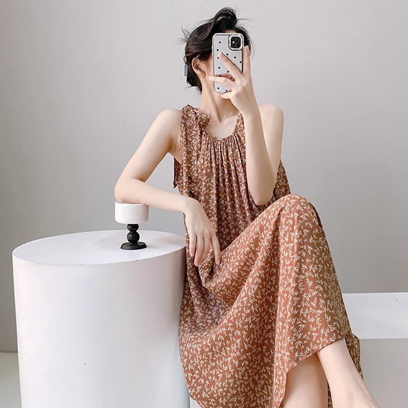 1011 new fashion cotton and silk nightdress women's thin French high-end large-size loose casual loungewear can be worn outside