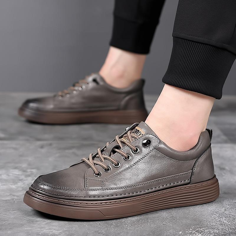Fashion British Platform Cow Leather Sneakers for Men Spring Autumn Designer Soft-soled Men's Board Shoes Sports Zapatos De Hombre