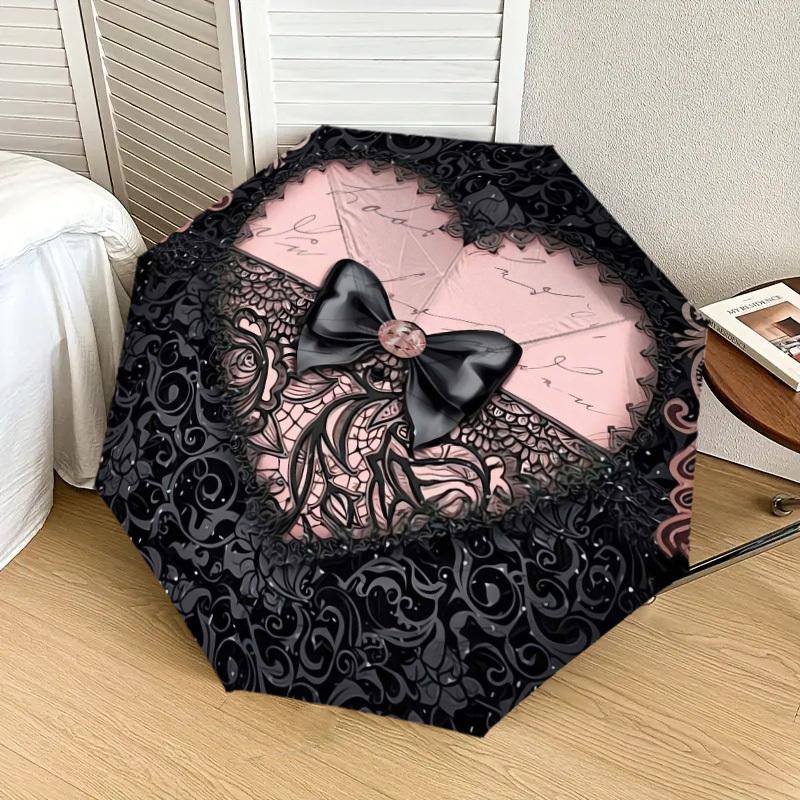 1pc Pink Bow Lace Heart Umbrella with Plastic Handle,Suitable for All Seasons Home Travel Outdoor UmbrellaDD125