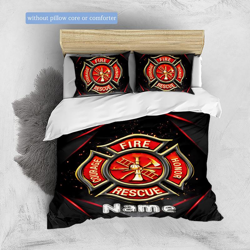 Firefightingpattern Customize Your Name Duvet Cover Soft Bedding Set For Bedroom Guest Room And Dorm Decoration Threepiece Set Includes 1 Duvet Cover
