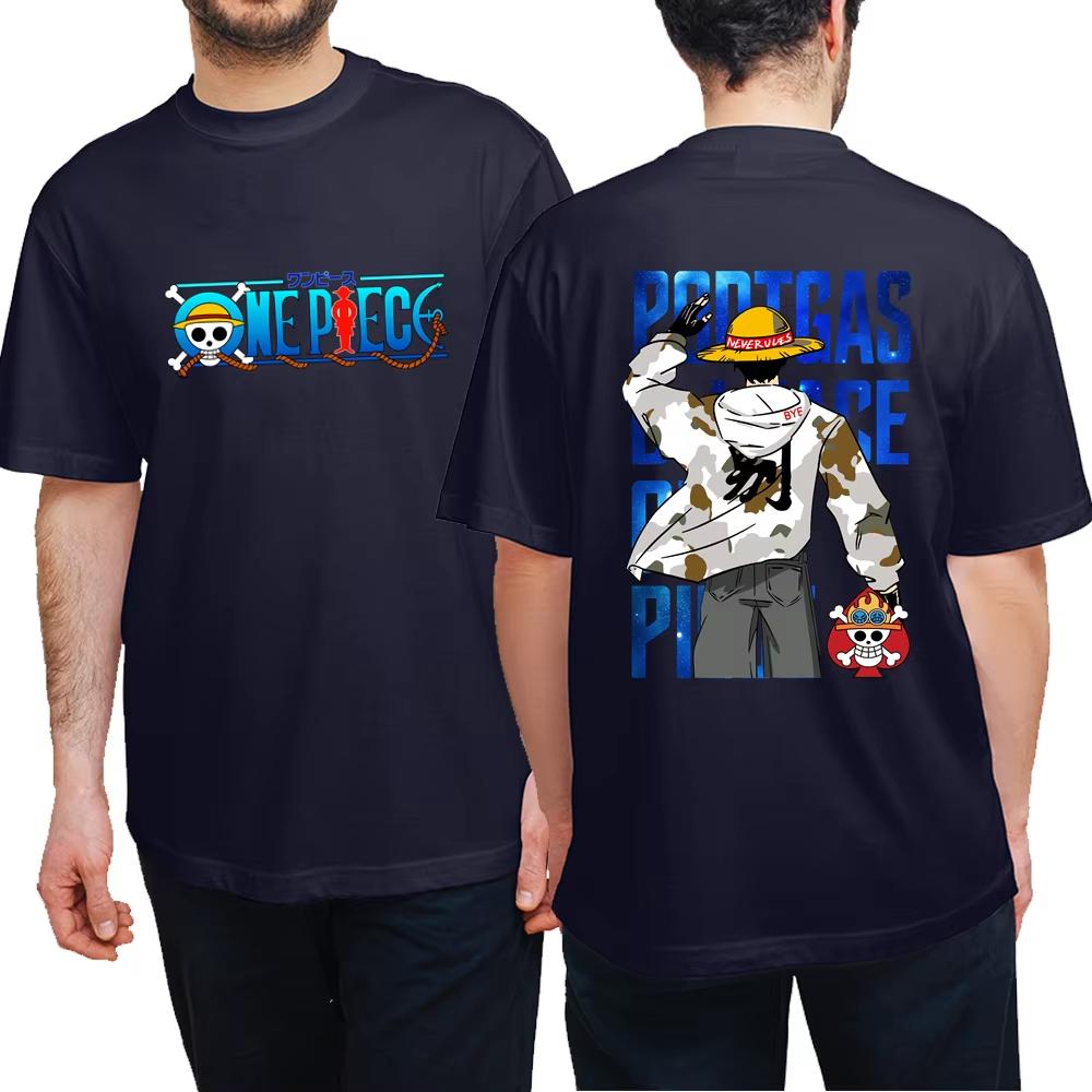 2025 ONE PIECE Анимационный крой Забавная печать Летняя мужская и женская футболка из чистого хлопка Уличная повседневная Удобная трендовая футболка