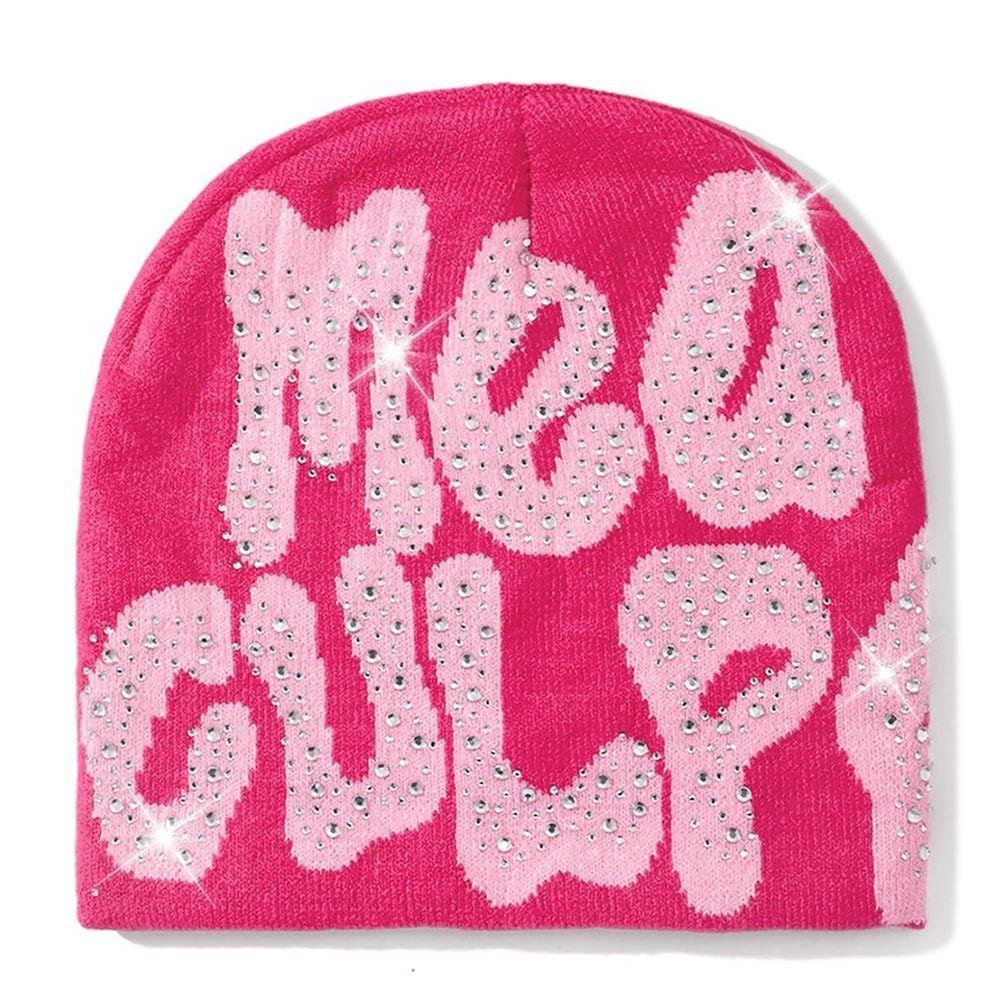 Trendy Stretch MEA Culpa Beanies Hat with Rhinestone Warm Soft y2k Beanies Hats Knitted Hip-hop Hat for Women Men