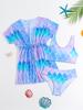 Girls' Fashion 3 Pieces Swimwear Set Printed Top Solid  Short Sleeves Lace Up Cover-Up Swimsuit Bathing Suit