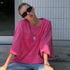 Летняя футболка с коротким рукавом большого размера для женщин, новые модные топы с круглым вырезом, свободная повседневная хлопковая футболка, женская уличная однотонная простая женская футболка 24651