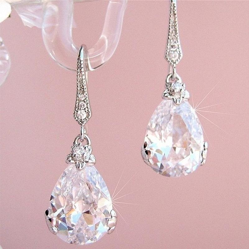 Huitan Simple Stylish Design Water Drop Crystal Zircon Drop Earrings Women Dazzling CZ Elegant Female Earrings Fashion Jewelry