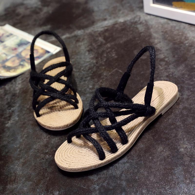 2024 Gladiator Platform Sandals Retro Oxford Handmade Beach Shoes Rome Cross-tied Comfortable Non-slip Low Heels Sandals Women