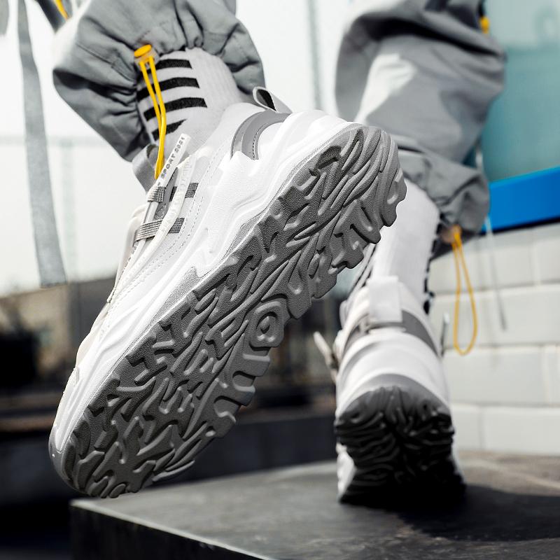 Новые толстые подошвы повышают индивидуальность модной обуви для мужчин, студентов, спортивных нескользящих кроссовок с амортизацией для подростков