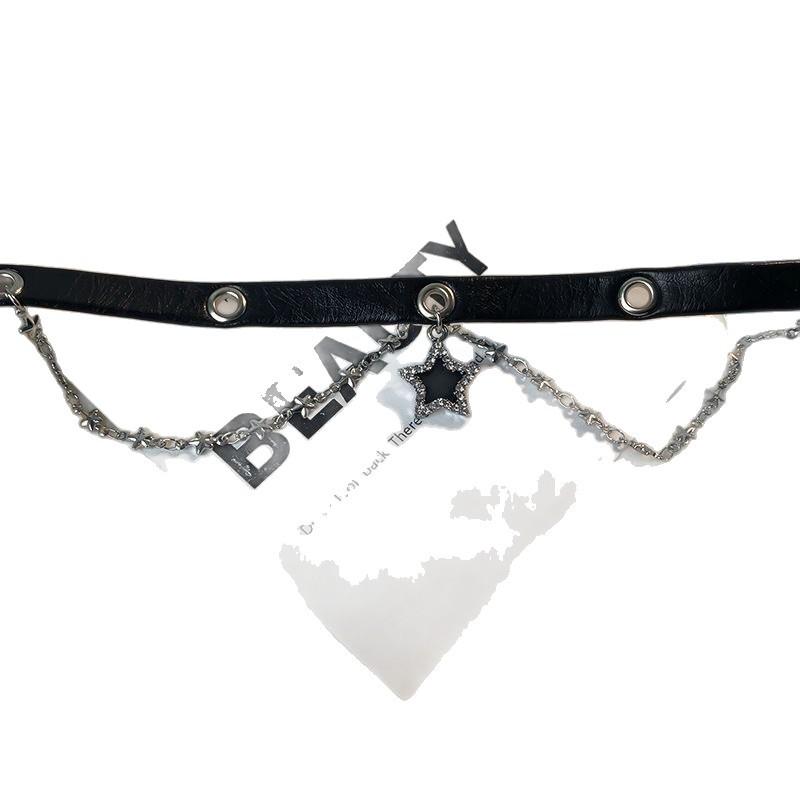Black Flash Diamond Pentagram Pendant Double Layer Stacked Necklace Female Choker Sweet Cool Babes Niche Design Accessories