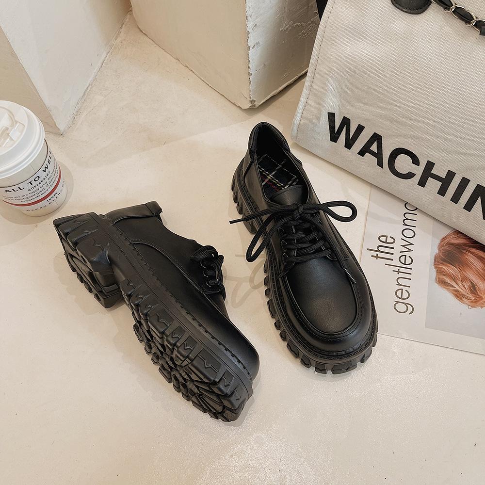 Мода 2024 Осень Новая мода Платформа Искусственная кожа плоские туфли женские со шнуровкой квадратный каблук толстый каблук женские повседневные мокасины обувь
