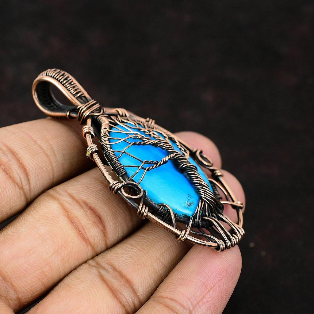 Tree Of Life Arizona Turquoise Pendant Copper Wire Wrapped Jewelry Gemstone Pendant Designer Pendant Gift For Him Arizona Turquoise Jewelry