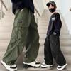 Boys Cargo Pants Children Spring Casual Trousers Children Autumn Straight Loose Pants Teenager Solid Color Wide-leg Clothing