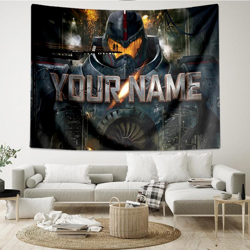 [Custom Name Tapestry]Robotic Warrior Steel Titan Tapestry Wall Hanging Tapestry for Living Room Bedroom Decor
