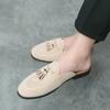 Summer Men Suede Half Loafers Fashion Tassel Breathable Slippers Man Outdoor Lightweight Mules Cool Half Shoes for Man Leather