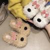Мягкие милые тапочки-мопы с рисунком щенка и бантиком, теплые, нескользящие, пушистые, женские, новые осенне-зимние, на плоской подошве, хлопковые