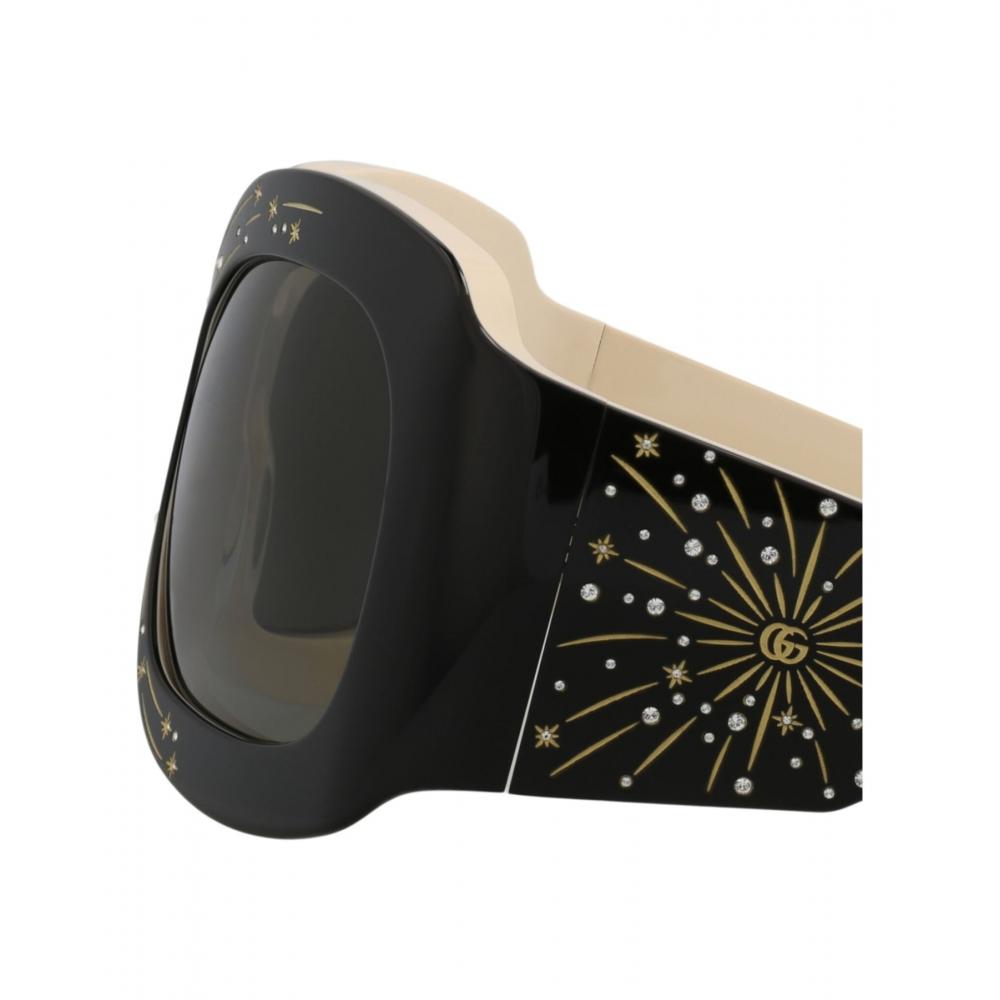 Gucci Shield Frame Acetate Sunglasses Black Black Grey