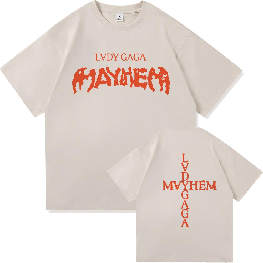 Футболка Lady Gaga Mayhem 2025 Новый Альбом Мода Мужская Летняя Ретро Харадзюку Высококачественная Одежда Хлопок Фан Футболка