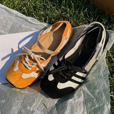 Мода Мода Шнуровка Дизайн Балетки Женские Ретро Квадратный Носок Узкий Ремешок Пряжка Кроссовки Удобная Обувь на Мягкой Подошве Повседневная Обувь