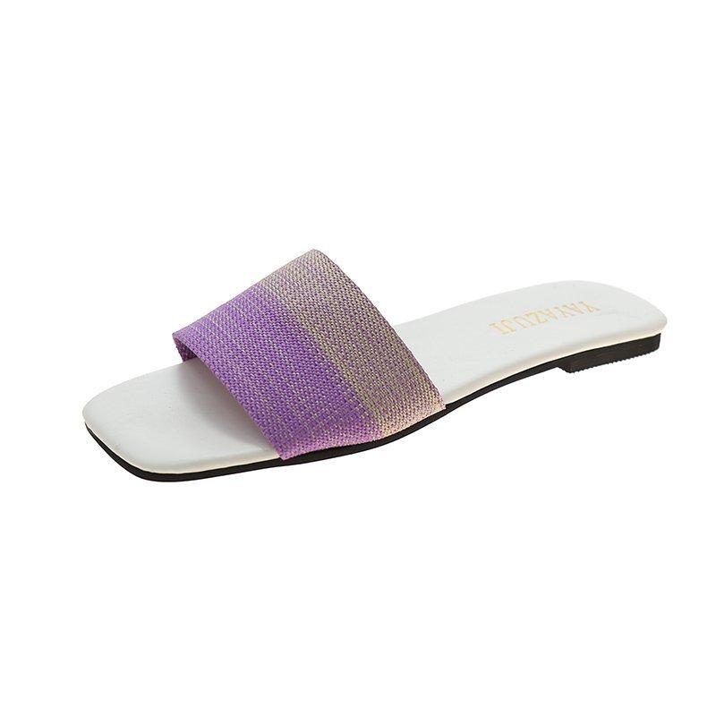 Женские тапочки, модные плоские тапочки, сетчатые, в стиле знаменитостей, элегантные, с квадратным носком, уличные сандалии с открытым носком, новинка лета, Zapatillas Mujer