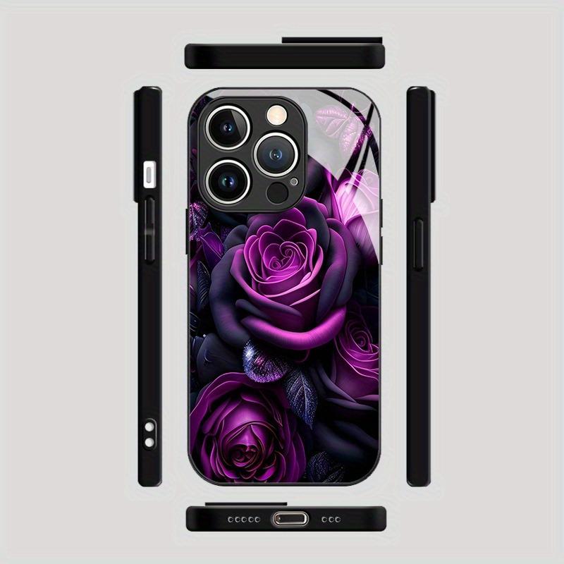 Чехол для телефона для iPhone 11 12 13 14 15 16 17 Pro Max 17Air 16E 7 8 16 Plus XR XS X Темно-фиолетовый с рисунком розы Закаленное стекло