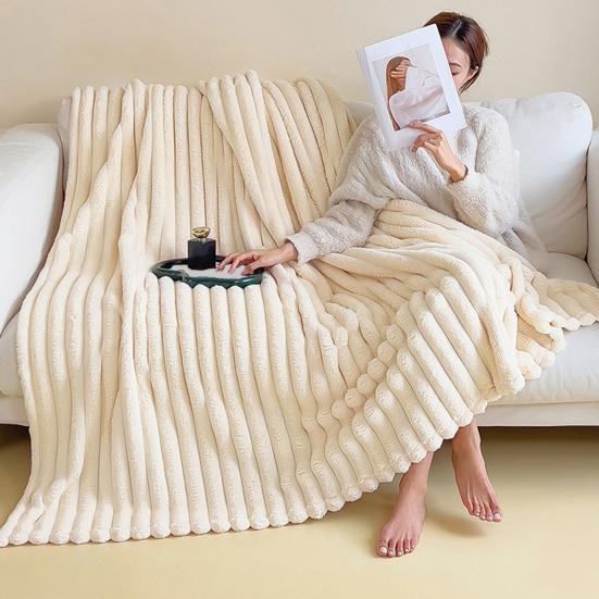 Пушистый плед Уютный плюшевый Однотонный Пушистый Толстый Полосатый Плед-пузырь Теплый Плед для дивана