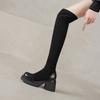 New Stretch Women's Over-knee Boots High Heel Comfortable Thick-soled Suede Women's Boots Autumn and Winter Large Size Leather Boots Martin Boots Wome