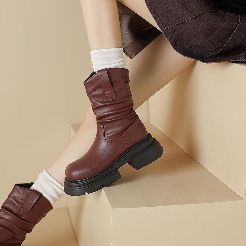 Модный дизайнер винтажные женские полусапоги до середины икры модные слипоны короткие ботильоны женские лаконичные толстые каблуки largas ботильоны