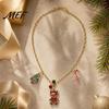 Christmas Charms Necklace for Women, Cute Elk Tree Candy Cane Pendant with Bells, Festive Alloy Jewelry Holiday Party Outfit Women